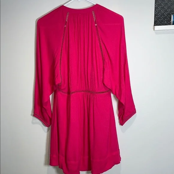 Free People Pink Boho Mini Dress Dolman Sleeve Babydoll Festival XS - Picture 7 of 10